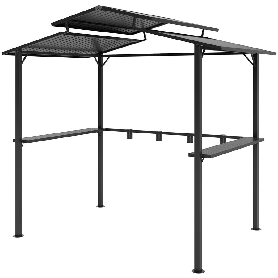 Outsunny Grillpavillon 250 x 160 x 250 cm wasserdicht Gartenpavillon mit Doppelschichtdach, Seitenregalen, Gartenlauben mit UV-Schutz, BBQ Pavillon, Gartenzelt Grillzelt für Garten Party BBQ, Schwarz   Aosom von Outsunny