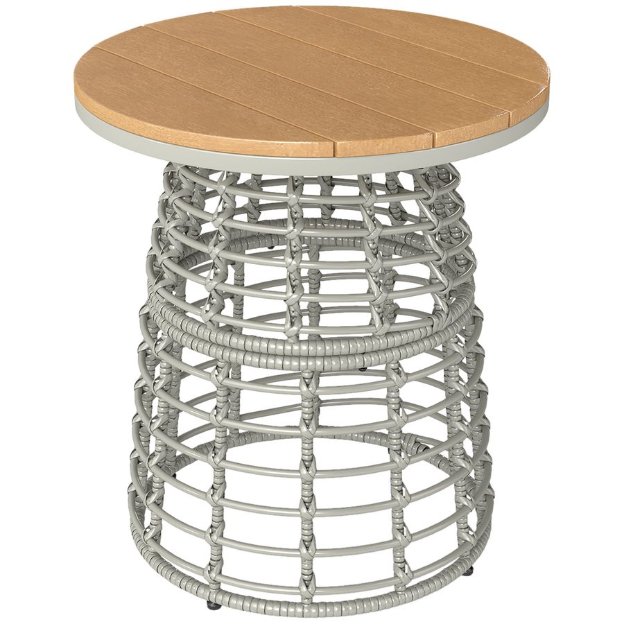 Outsunny Gartencouchtisch, runder Outdoor-Beistelltisch in Rattanoptik mit Stahlbasis und Verbundplatte, Ø 45 x 50 cm Grau   Aosom von Outsunny