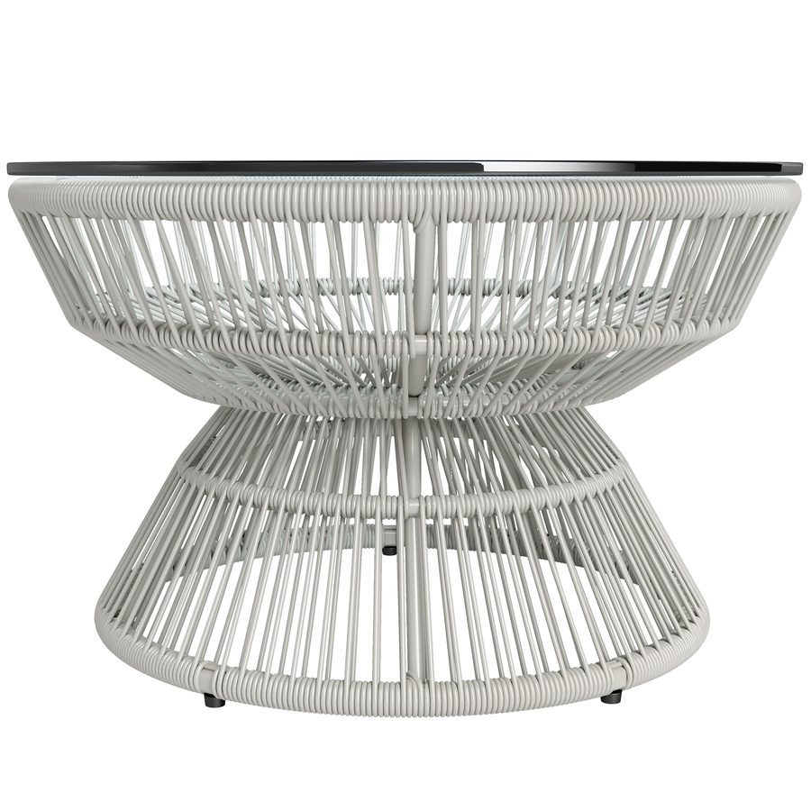 Outsunny Runder Gartencouchtisch, Beistelltisch aus Kunststoff-Rattan-Imitat und gehärteter Glasplatte Ø60 x 37H cm Hellgrau   Aosom von Outsunny