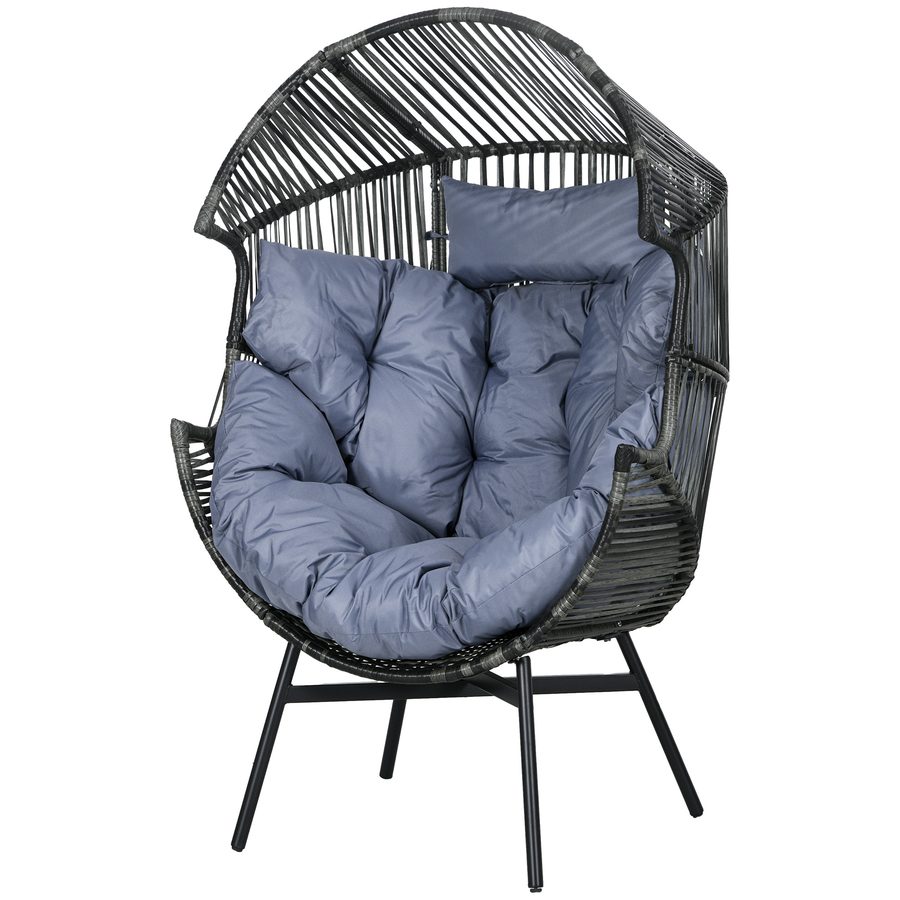 Outsunny Rattansessel, Rattan Korbsessel mit dickem Sitzkissen, Gartensessel in Eiform, 120 kg belastbar, für Terrasse, Garten, Grau   Aosom von Outsunny