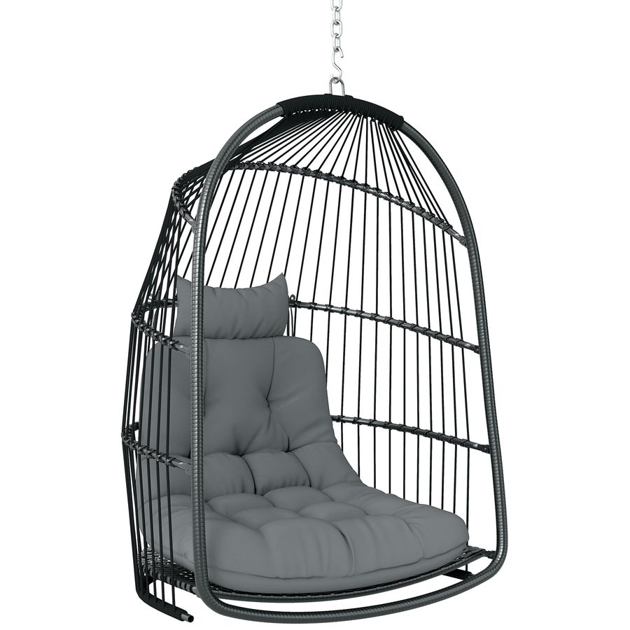 Outsunny Hängesessel Hängekorb mit Kissen Polyrattan Schaukel Outdoor Indoor faltbar Hängestuhl belastbar bis 150kg Hängeschaukel Korbhängesessel für Wohnzimmer Balkon Terrasse Dunkelgrau   Aosom von Outsunny