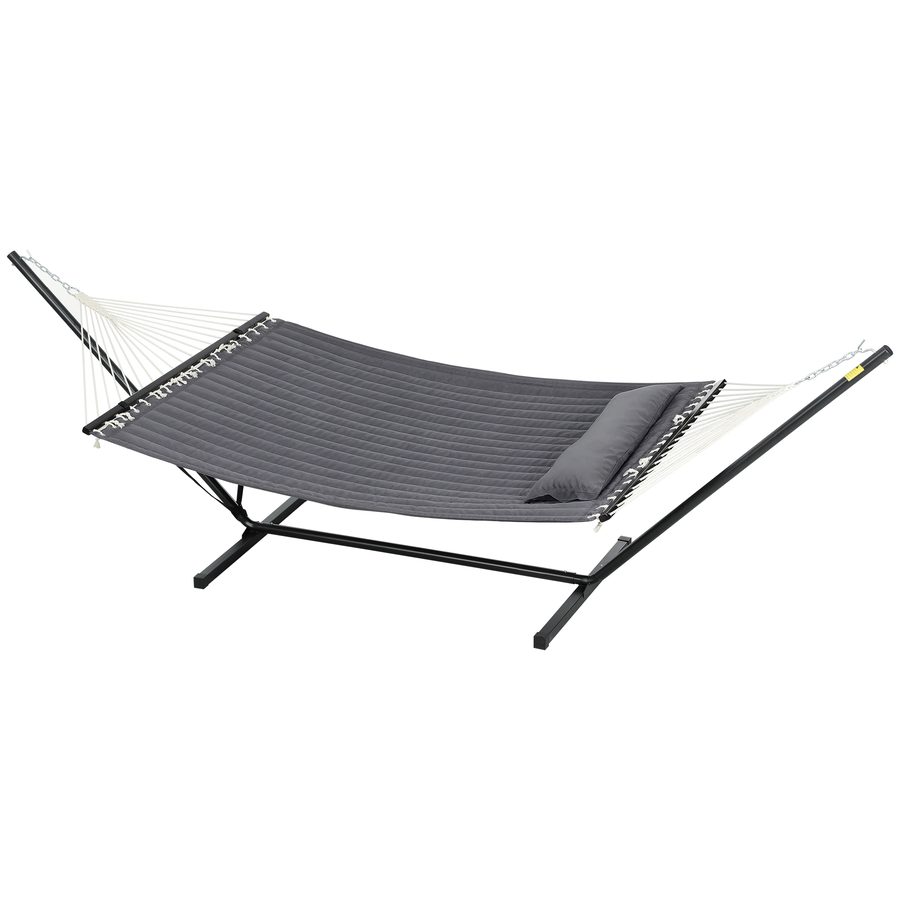 Outsunny Hängematte mit Gestell für den Garten, integriertem Kissen und Sicherheitsseilen, Hängematte aus Baumwolle, Polyester und Stahl, Tragkraft bis zu 150 kg, 368x93x110 cm, Dunkelgrau   Aosom von Outsunny