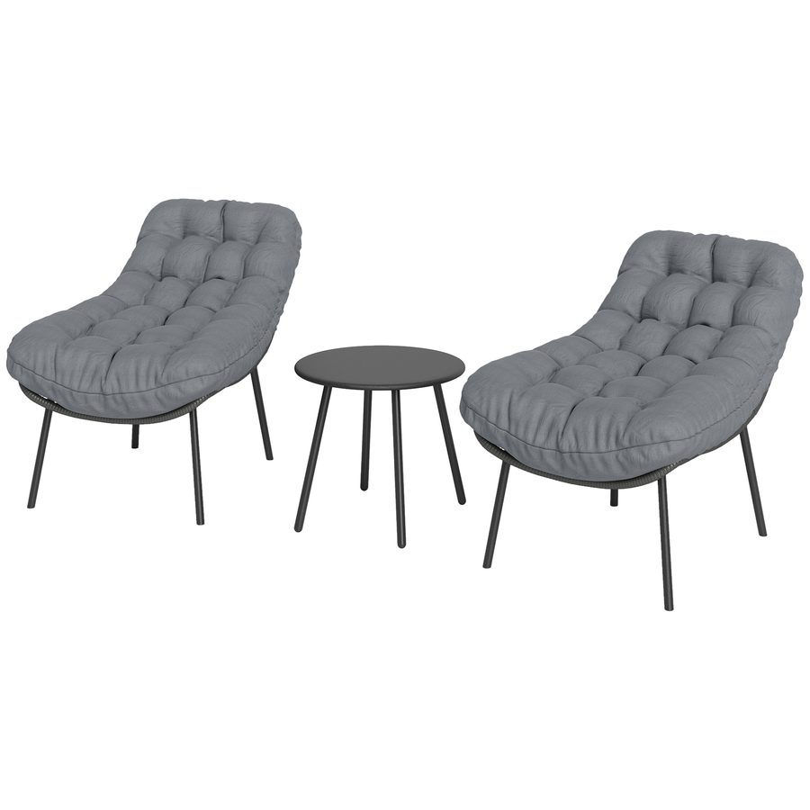 Outsunny Gartenmöbel-Set im Freien aus Polyrattan 2 Personen mit 15 cm dicken Kissen Stahlrahmen für Balkon Terrasse Patio, Grau   Aosom von Outsunny