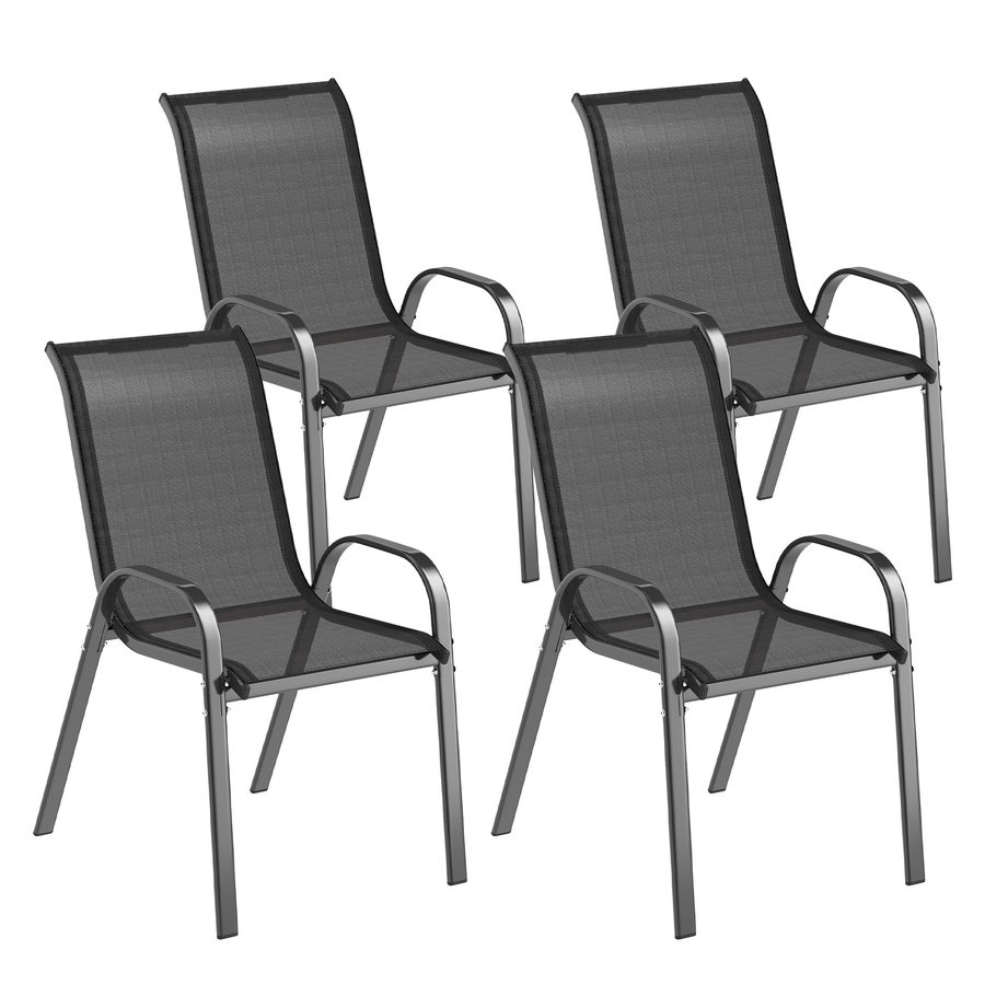 Outsunny Gartenstuhl 4er Set stapelbar Gartenstühle aus Stahl, Stapelstuhl mit Armlehne Rückenlehne wetterfest Terrassenstuhl bis 120 kg belastbar Gartenmöbel für Hinterhof, Garten, Balkon Schwarz   Aosom von Outsunny
