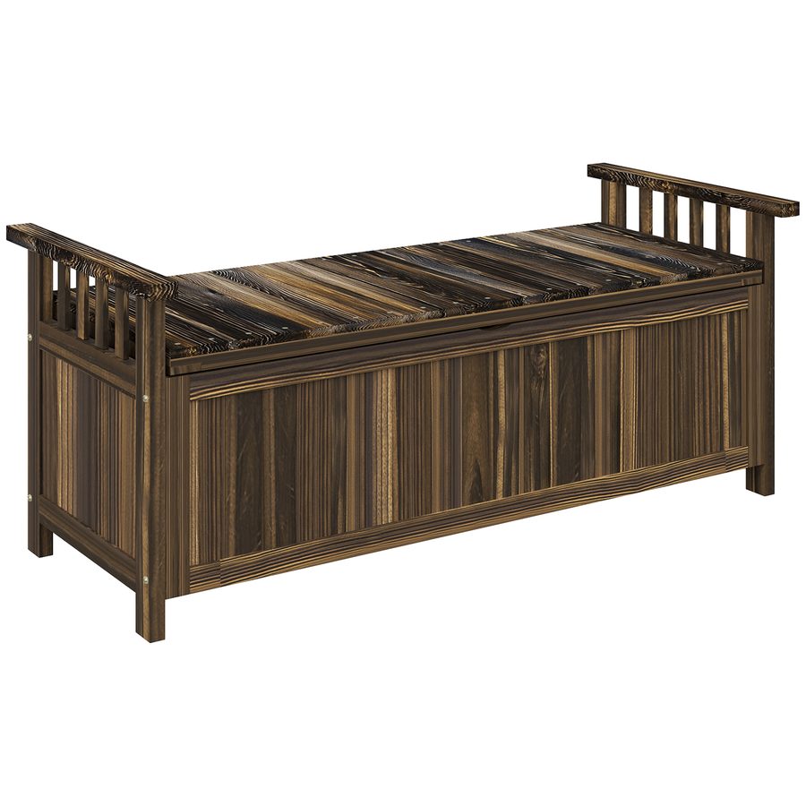Outsunny 2-Sitzer Gartenbank Holz, wetterfest Sitzbank, Gartenmöbel mit Stauraum Armlehnen, Parkbank 240kg belastbar, Balkonbank, Holzbank für Balkon Terrasse, Garten, 128,5 x 56 x 53,5cm, Verkohlt   Aosom von Outsunny