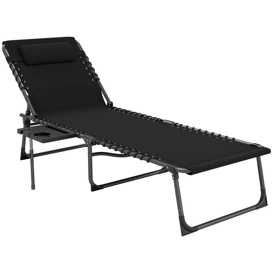 Outsunny Sonnenliege klappbar Gartenliege mit Kopfkissen, Liegestuhl mit 5-Fach verstellbare Rückenlehne, wetterfeste Campingliege, Gartenstuhl bis 120 kg, für Garten Outdoor Strand Pool Schwarz   Aosom von Outsunny