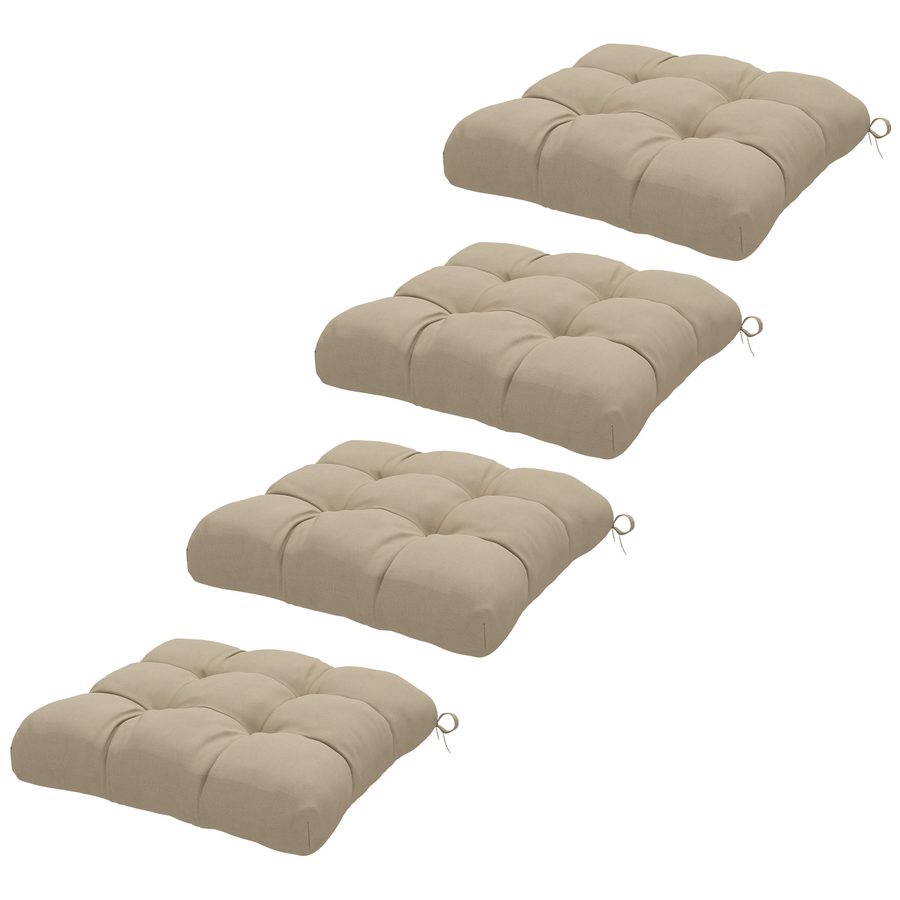 Outsunny Set von 4 Gartenstuhlkissen, Gepolsterte Outdoor-Kissen, 10 cm dick mit Befestigungen, Maße 48L x 48B cm Khaki   Aosom von Outsunny