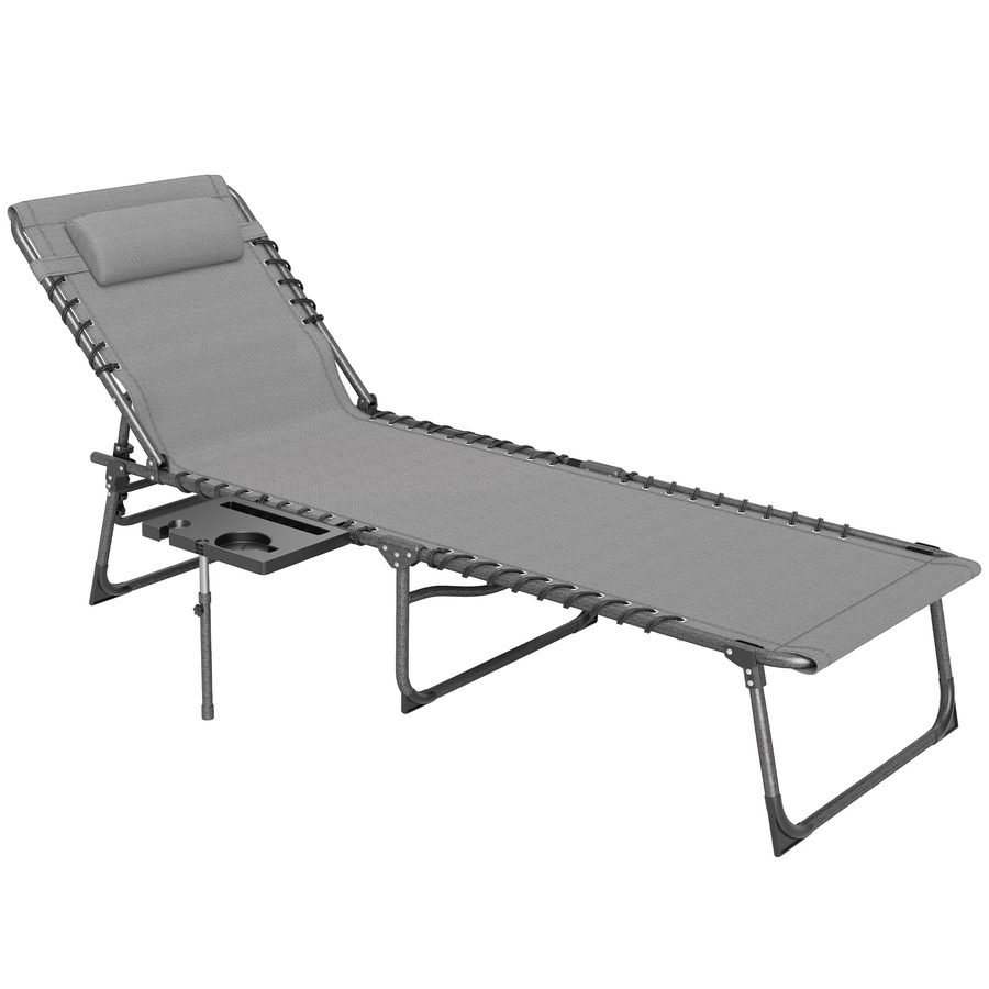 Outsunny Sonnenliege klappbar Gartenliege mit Kopfkissen, Liegestuhl mit 5-Fach verstellbare Rückenlehne, wetterfeste Campingliege, Gartenstuhl bis 120 kg, für Garten Outdoor Strand Pool Grau   Aosom von Outsunny