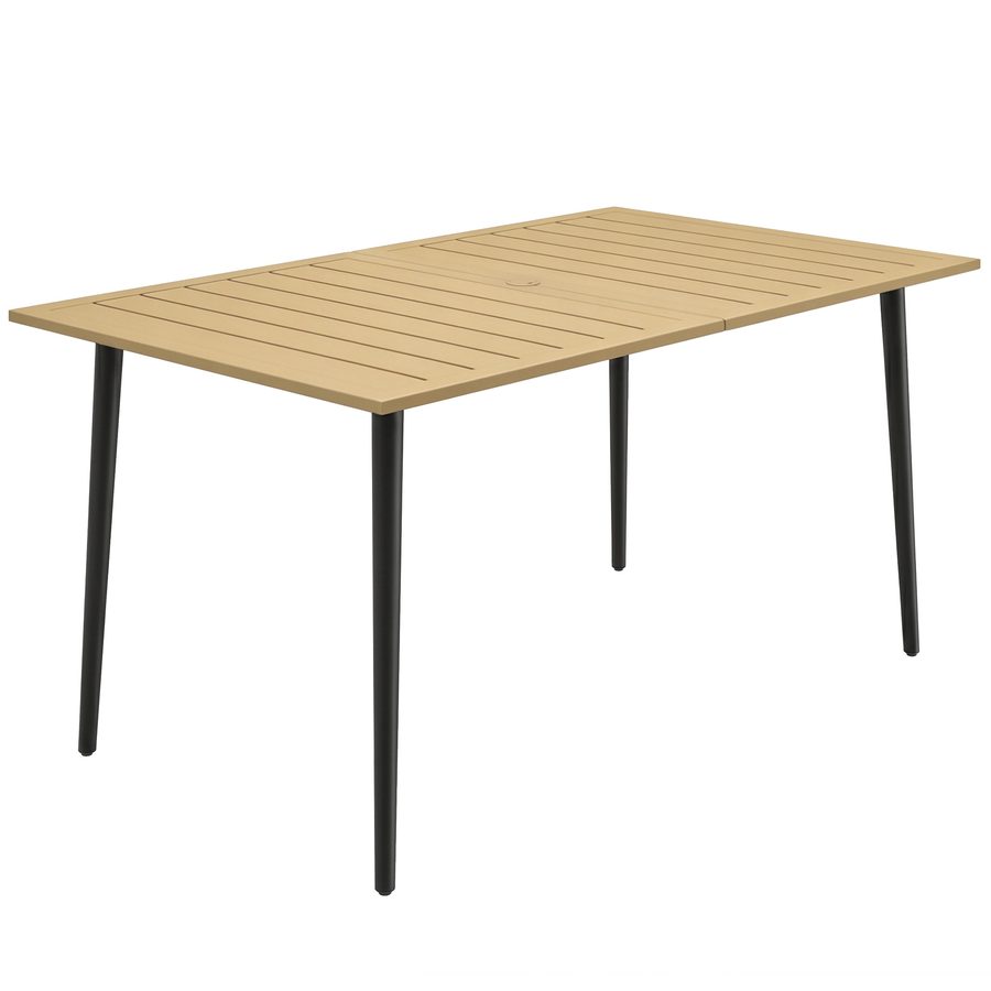 Outsunny Gartentisch 150x90cm, Wetterfest Balkontisch aus Stahl, Balkontisch mit Schirmloch Lamellendesign Outdoor Campingtisch Beistelltisch, rechteckig Terrassentisch für Garten Balkon Braun   Aosom von Outsunny