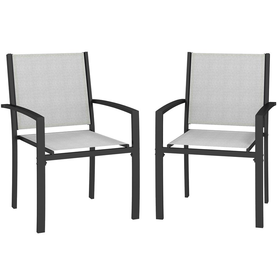 Outsunny Set von 2 Stapelstühlen für den Garten, stapelbare Gartenstühle mit Armlehnen, Stahlrahmen für Garten, Pool, Terrasse, Hellgrau   Aosom von Outsunny