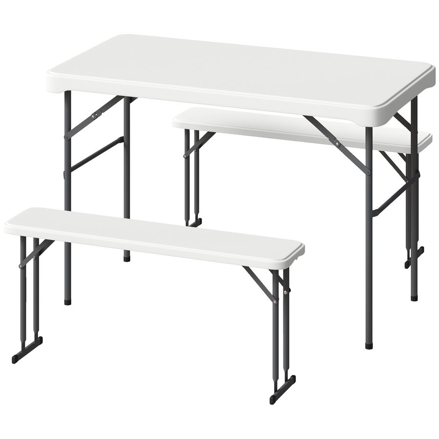 Outsunny Campingtisch- und Stuhlset 113 cm, klappbarer Campingtisch mit tragbaren Stühlen und Transportgriffen, faltbar, hellgrau   Aosom von Outsunny