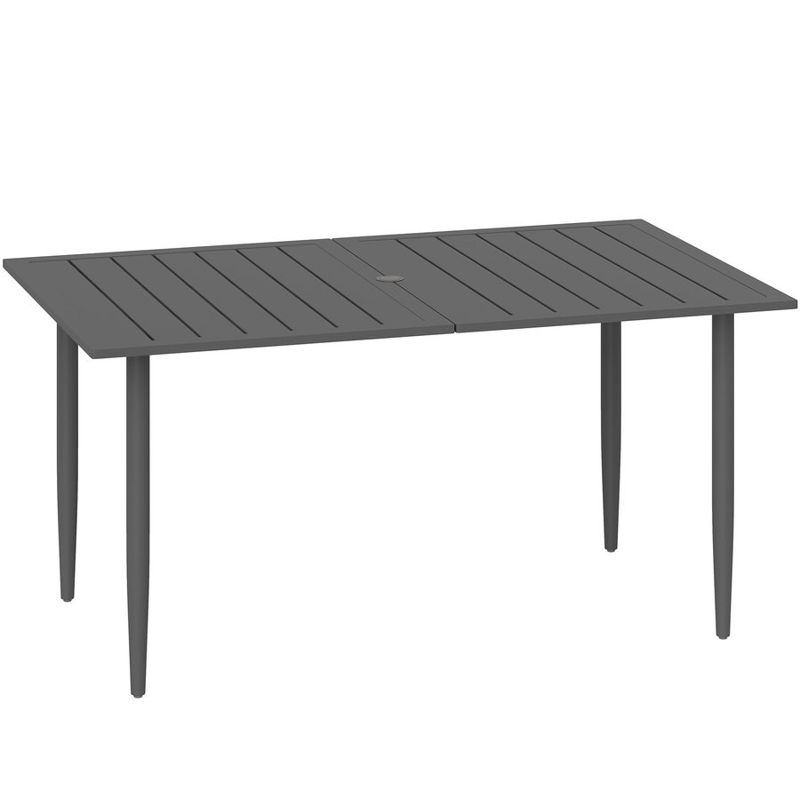Outsunny Gartentisch 150x90cm, Wetterfest Balkontisch aus Stahl, Balkontisch mit Schirmloch Lamellendesign Outdoor Campingtisch Beistelltisch, rechteckig Terrassentisch für Garten Balkon Schwarz   Aosom von Outsunny