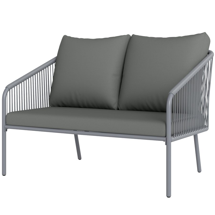 Outsunny Gartensofa mit Kissen 2-Sitzer Rattan Sofa Lounge Sofa Outdoor Balkon Sofa Rattansofa  Gartenlounge Polyrattan Gartenmöbel Balkonmöbel 112 x 72 x 76 cm Grau   Aosom von Outsunny