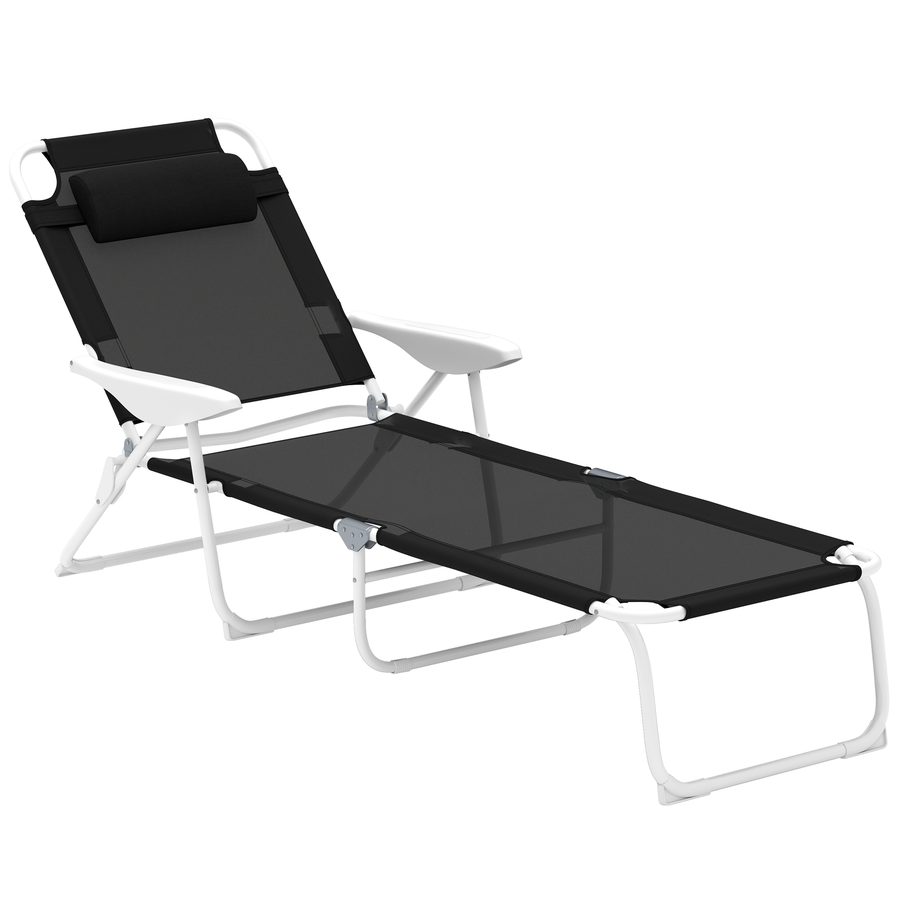 Outsunny Sonnenliege klappbar Gartenliege mit Kopfkissen, Liegestuhl mit 4-Fach verstellbare Rückenlehne, wetterfeste Campingliege, Gartenstuhl bis 120 kg belastbar, für Garten Outdoor Strand Schwarz   Aosom von Outsunny
