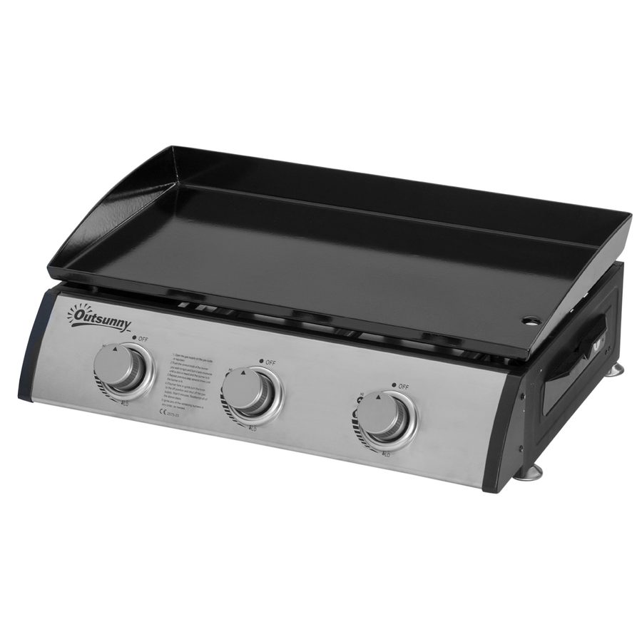Outsunny Gasgrill 10000BTU/2,5 KW Gas-Grill inkl 3 Edelstahl-Brenner Druckminderer, Gasschlauch, BBQ Gartengrill für Balkon, Camping-Grill 63 x 48 x 21 cm   Aosom von Outsunny