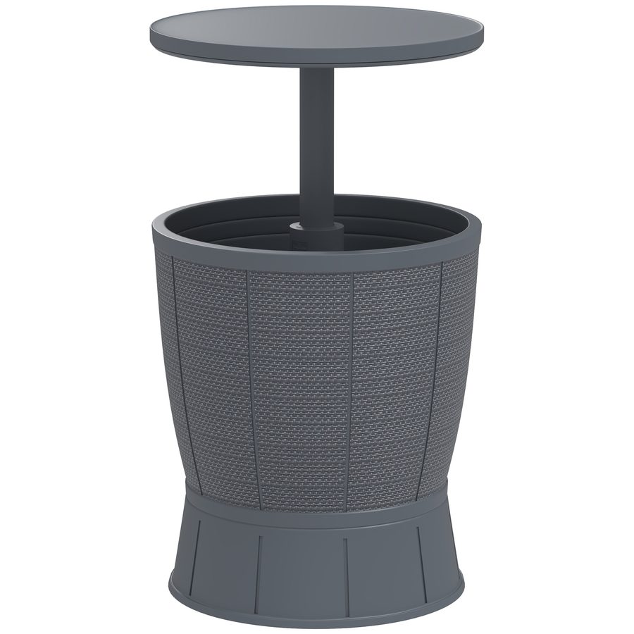 Outsunny 3-in-1 Beistelltisch Gartentisch 45 x 43 cm Rund Kühlbox wetterfest Balkontisch mit 41 L Stauraum höhenverstellbarer Tischplatte Cool Bar Kunststoff Campingtisch für Outdoor Garten Grau   Aosom von Outsunny