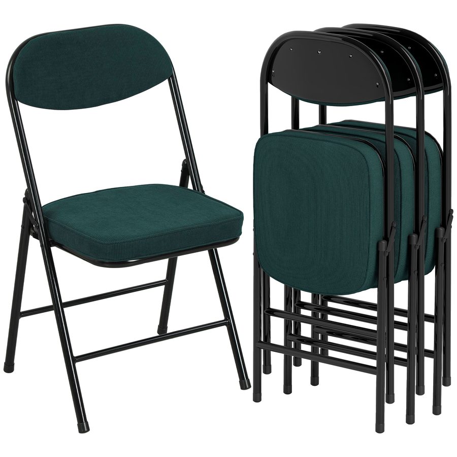 HOMCOM Set mit 4 klappbaren Esszimmerstühlen tragbarer Innenbereich mit Sitz- und Rückenpolsterung aus Ripp-Velours und Stahlrahmen, bis zu 120 kg belastbar, Blau   Aosom von HOMCOM