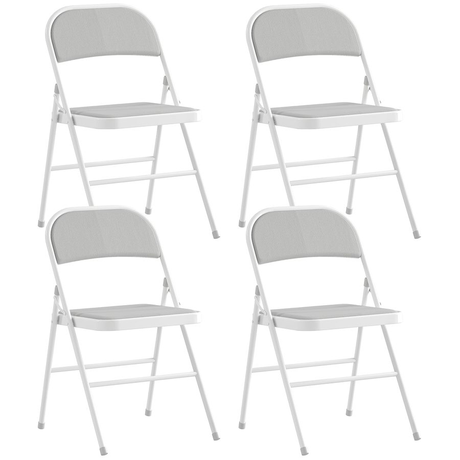 HOMCOM 4er-Set Klappstühle tragbare Esszimmerstühle klappbarer Innenstuhl mit gepolstertem Kordvelours-Sitz und Stahlrahmen Maße 45l x 46P x 78H cm Weiß   Aosom von HOMCOM