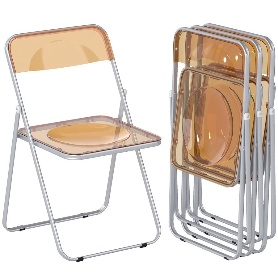 HOMCOM Set aus 4 klappbaren Stühlen aus Acryl, platzsparende zusammenklappbare Stühle aus Stahl, klappbarer Stuhl für Innenbereich für Zuhause, Büro, Party und Veranstaltungen, 47x48x75 cm, Orange   Aosom von HOMCOM