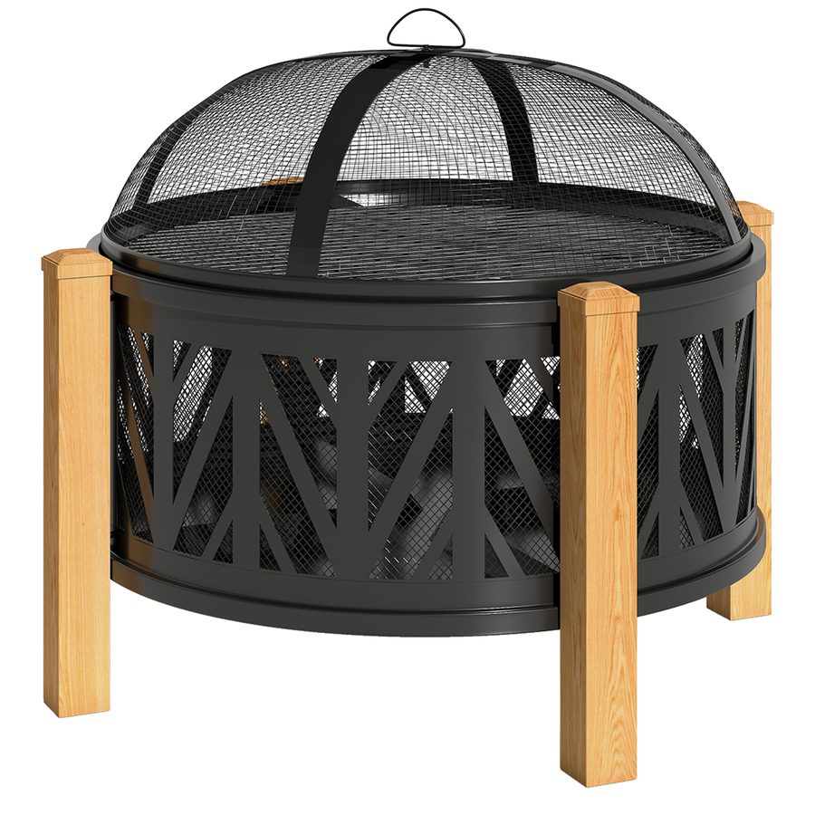 Outsunny 2-in-1 Feuerschale Ø75 x 58 cm Feuerstelle mit Funkenschutz Schürhaken Grillrost Feuerschalen Feuerkorb für Garten, Balkon Terrasse, Outdoor BBQ Camping Schwarz+Braun   Aosom von Outsunny