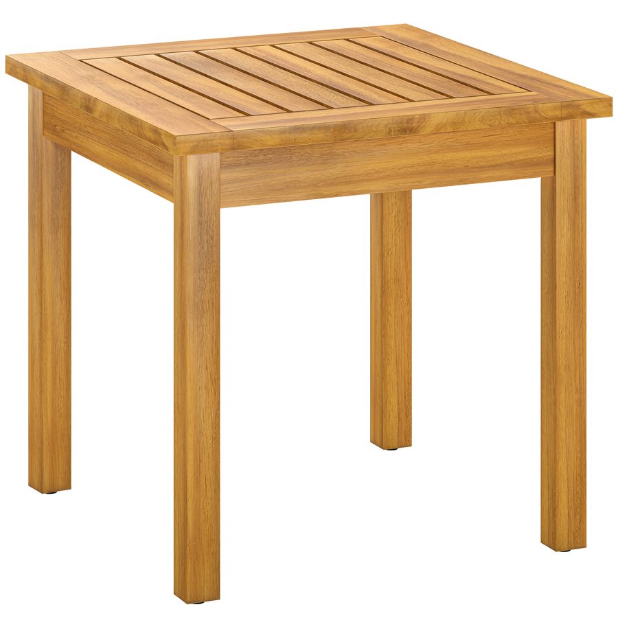 Outsunny Beistelltisch 48 x 48 cm wetterfest Gartentisch mit Lamellendesign verstellbaren Füßen, quadratisch Balkontisch 30kg Belastbar, Bistrotisch für Garten Terrasse Balkon Naturholz   Aosom von Outsunny