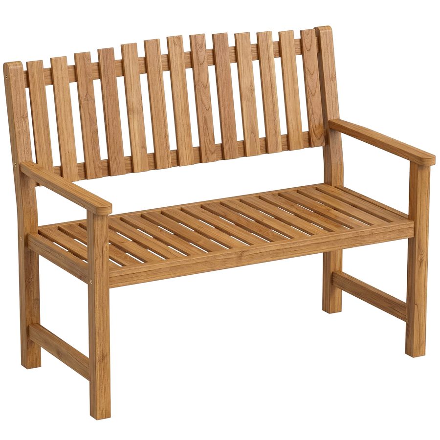 Outsunny Gartenbank 2-Sitzer FSC Holzbank mit Lamelldesign Armlehnen, Holz Sitzbank bis 320 kg Balkonbank für 2 Personen, Garten Bank für Garten Balkon Terrasse 112 x 64 x 92 cm Naturholz   Aosom von Outsunny