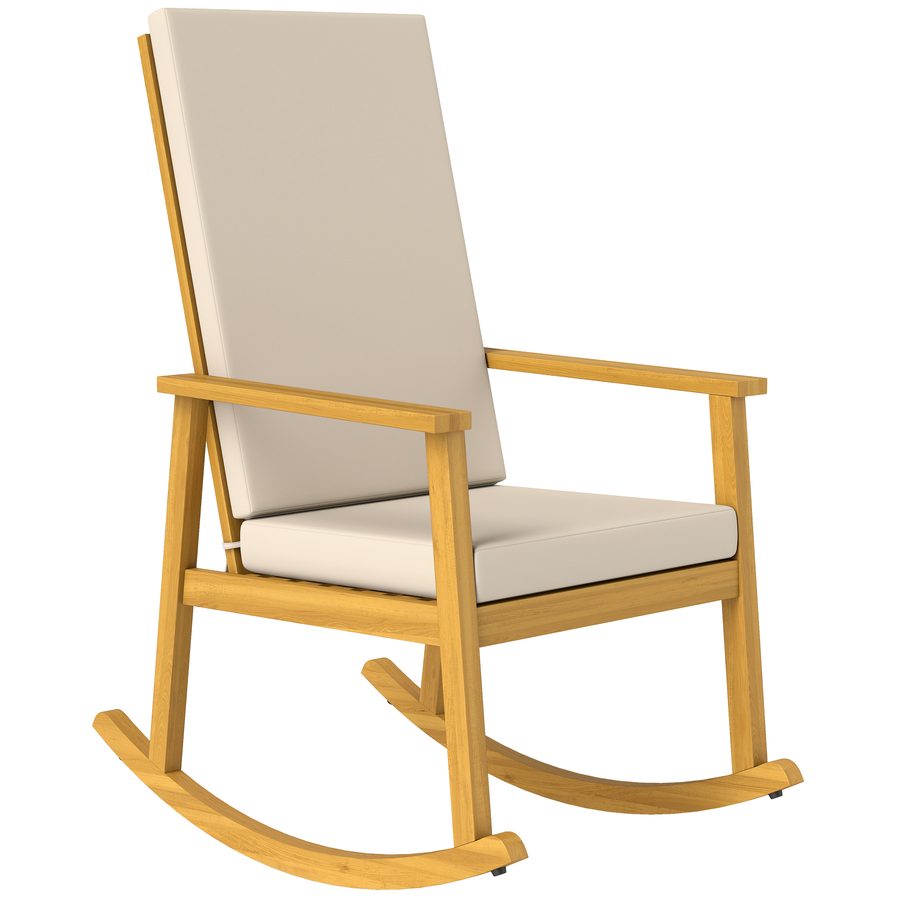 Outsunny Schaukelstuhl aus Akazienholz Schaukelsessel mit hoher Rückenlehne Kissen, Gartenstuhl bis 160 kg Outdoor Relaxstuhl Schwingsessel für Garten Balkon Hof Terrasse 60 x 89 x 107 cm Beige   Aosom von Outsunny