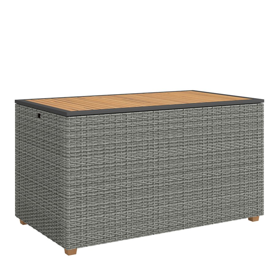 Outsunny 2-in-1 Gartenbox 450 L Polyrattan wasserdicht Auflagenbox mit FSC-Akazienholz-Deckel Gasdruckfedern Innenfutter, UV-beständig Wetterfest Aufbewahrungsbox Kissenbox für Garten Pool Dunkelgrau   Aosom von Outsunny