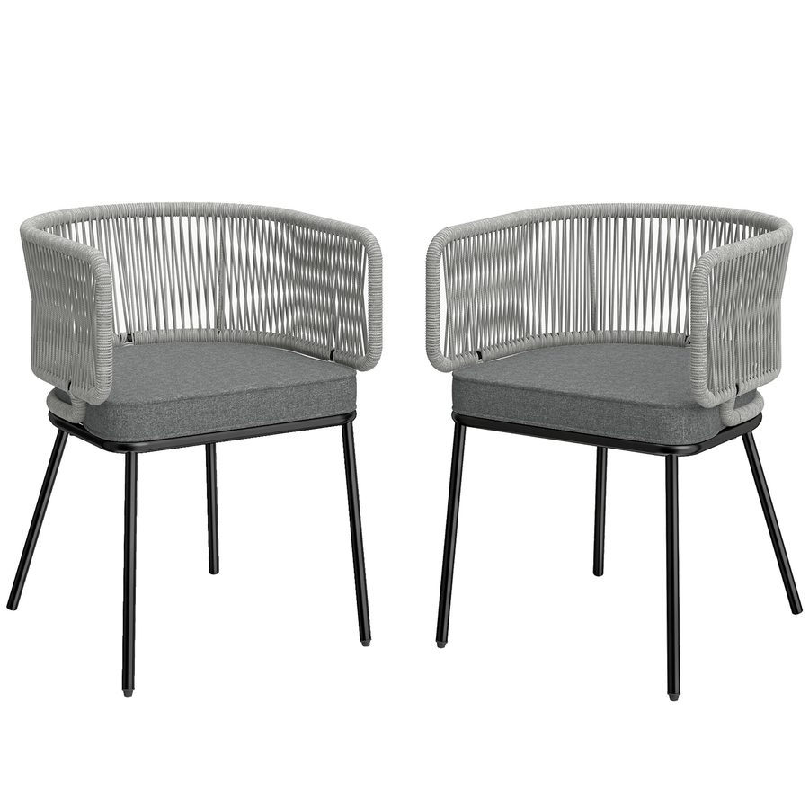 Outsunny Gartenstühle 2 Stück Polyrattan Gartensessel mit waschbar Kissen Verstellbare Füße Stahlrahmen, UV-beständig Balkonstühle Stuhlset für Garten Balkon Terrasse Hellgrau   Aosom von Outsunny