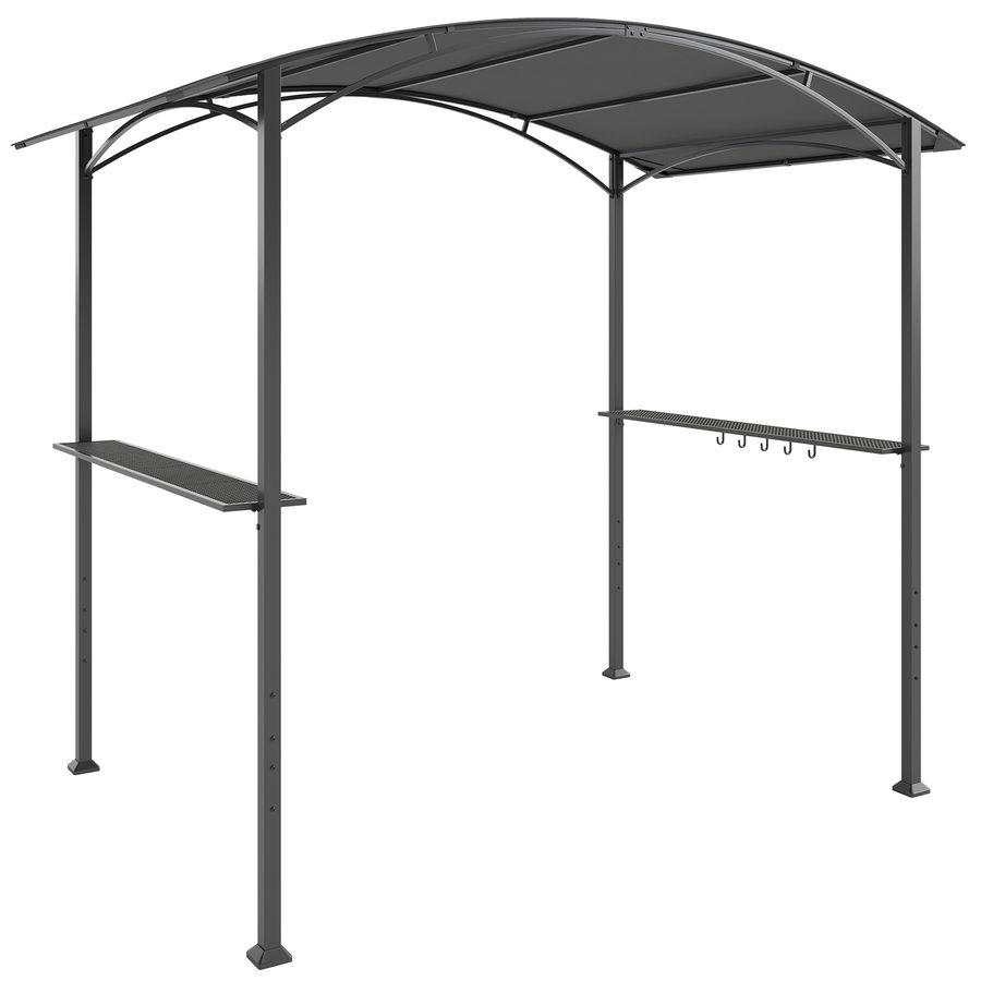 Outsunny Grillpavillon 2,4 x 1,5 m flammhemmend Gartenpavillon mit Bogendach Seitenregalen Haken, Gartenlauben BBQ Pavillon aus Stahl, Grillzelt für Garten Party Picknick BBQ Dunkelgrau   Aosom von Outsunny