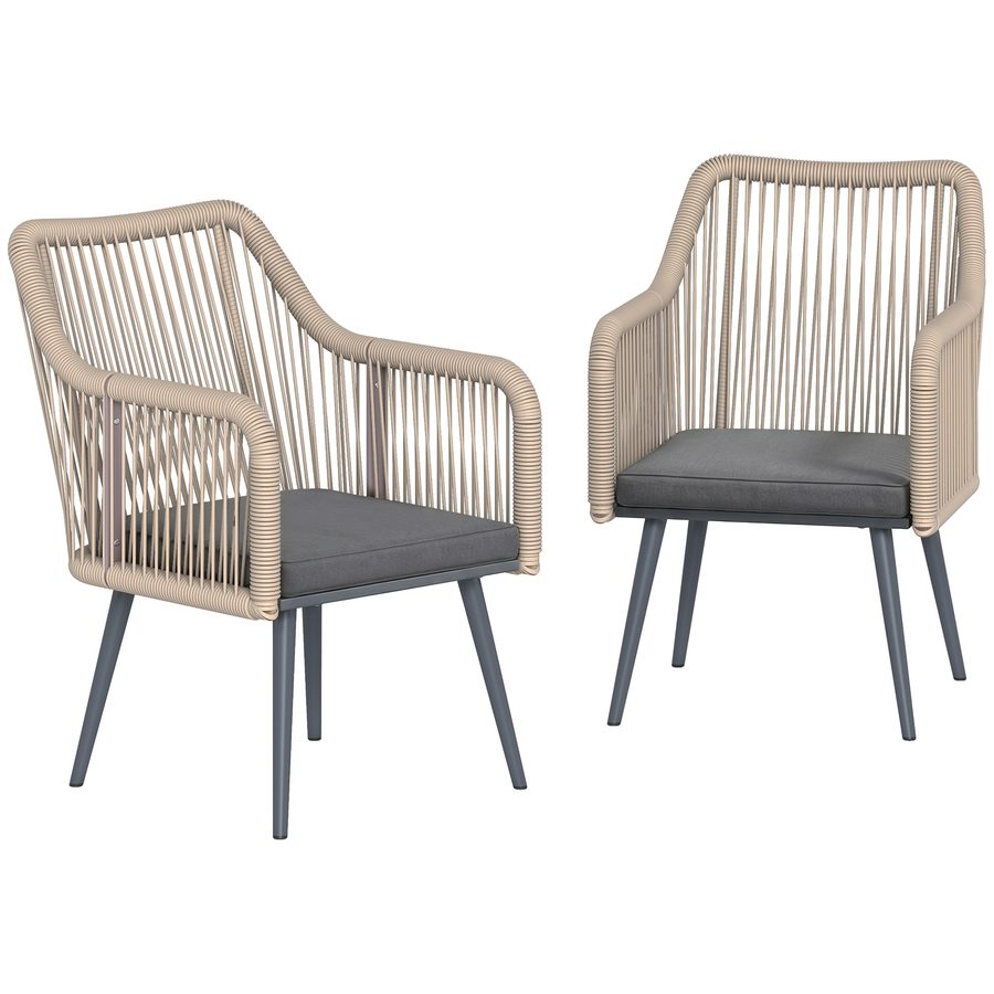 Outsunny Set 2 Gartstühle aus PE-Rattan mit waschbaren weichen Kissen und Armlehnen, Außensitzstühle aus Stahl, für Terrasse, Balkon, Veranda, Außenbereich, 54x65x80cm, Dunkelgrau   Aosom von Outsunny