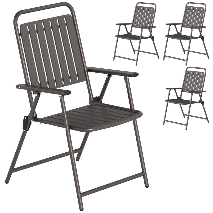 Outsunny Set mit 4 faltbaren Gartenstühlen, Terrassenstühle mit Armlehnen, Rückenlehne und Sitz aus PP, Metallgestell, 55x63x93 cm, Marrón   Aosom von Outsunny