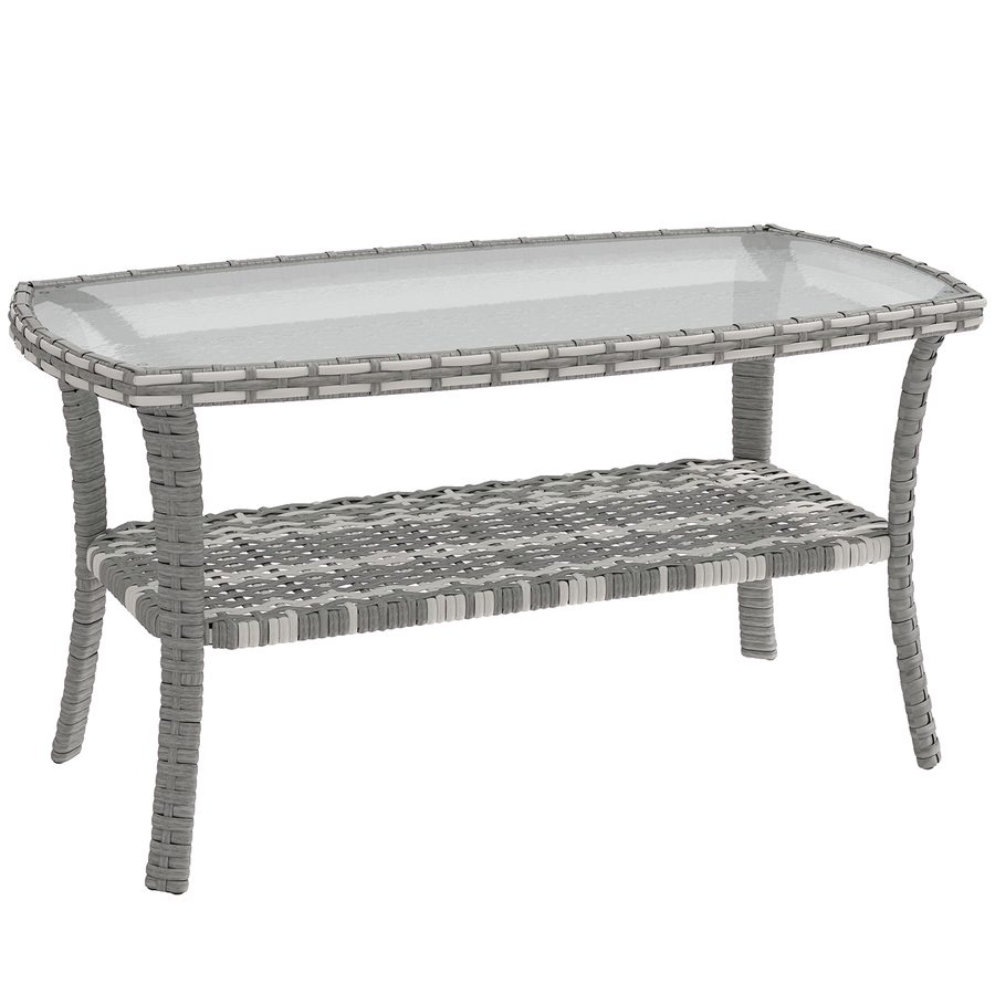 Outsunny Gartentisch aus Rattan mit Ablage, rechteckiger Beistelltisch, gewellte gehärtete Glasplatte, Stahlgestell, für Terrasse, Patio, 90x50x45 cm, Dunkelgrau   Aosom von Outsunny