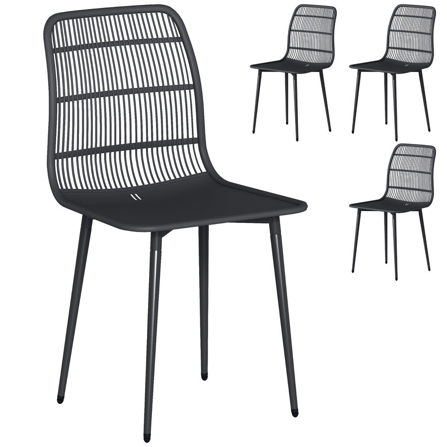 Outsunny Set 4 Gartenstühle aus PP mit ergonomischer Rückenlehne, Outdoor-Essstühle aus Metall, für Patio, Balkon, Terrasse, Außenbereich, 46x51x84.5cm, Schwarz   Aosom von Outsunny