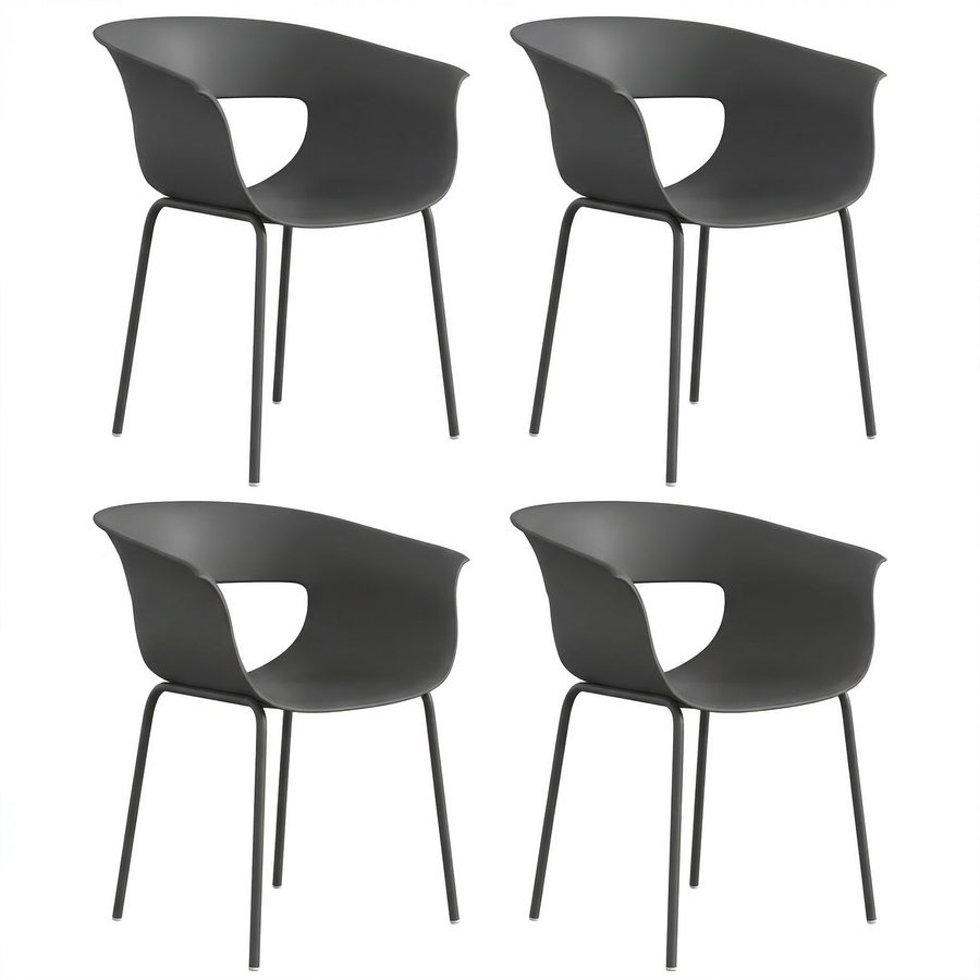 Outsunny Gartenstühle 4er Set ergonomisch Balkonstühle mit Ausschnittdesign Armlehne Wetterfest rostbeständig Outdoor Stühle bis 120 kg Terrassenstühle für Garten Balkon Terrasse Dunkelgrau   Aosom von Outsunny