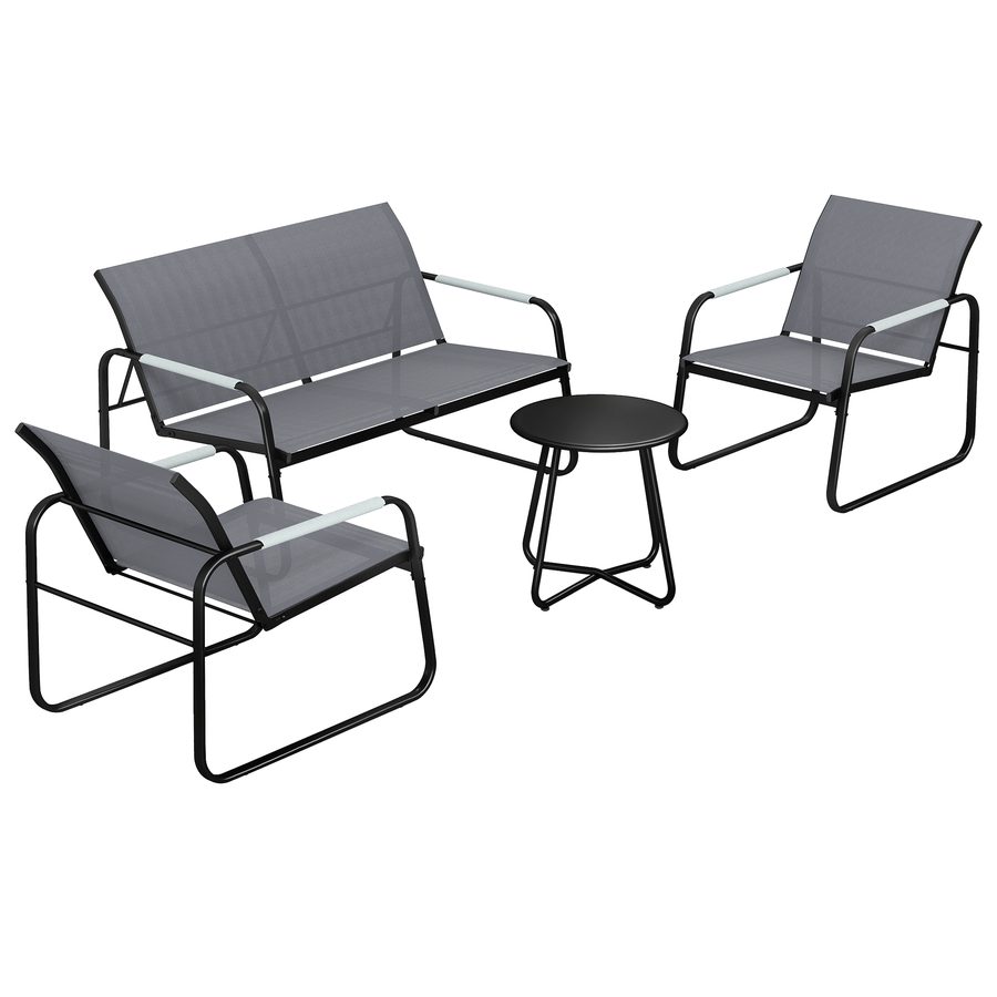 Outsunny Gartenmöbel Set Sitzgruppe für 4 Personen Atmungsaktiv Gartenlounge mit 2er Sofa 2 Sessel Seilflecht Rund Tisch Fußpads, Wetterfest Outdoor Balkonmöbel Terrassenmöbel für Garten Balkon Grau   Aosom von Outsunny