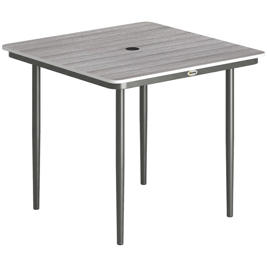 Outsunny Rechteckiger Gartentisch für 4 Personen, Esstisch für draußen mit Sonnenschirmloch und Metallbeinen, für Balkon, Veranda, Terrasse, 85 x 85 x 72,5 cm, grau   Aosom von Outsunny