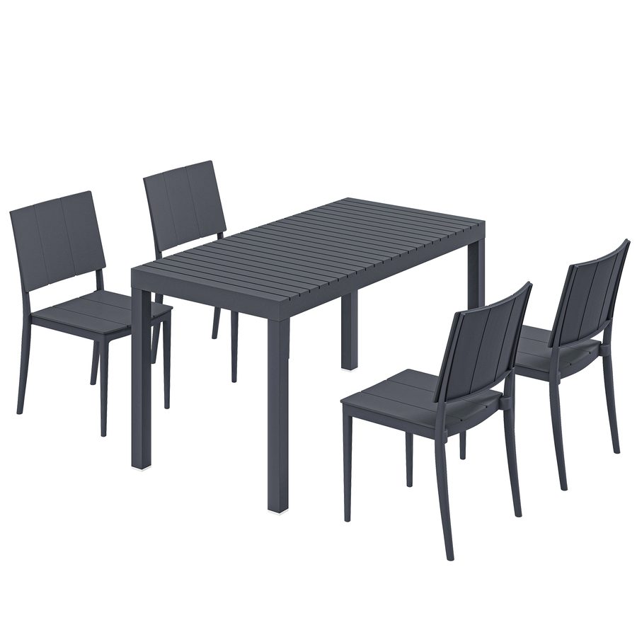 Outsunny Gartenmöbel Set Sitzgruppe 5-teilig Breiter Tisch mit 4 Stapelstühlen Lamelldesign, wetterfest Essgruppe für 4 Personen Gartenset Gartengarnitur für Garten Balkon Terrasse Dunkelgrau   Aosom von Outsunny