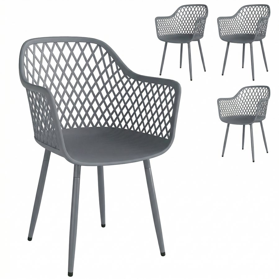 Outsunny Gartenstuhl 4er Set UV-beständige Gartenstühle aus Kunststoff mit Armlehne Rückenlehne Terrassenstuhl bis 120 kg belastbar Gartenmöbel für Hinterhof, Garten, Balkon Dunkelgrau   Aosom von Outsunny