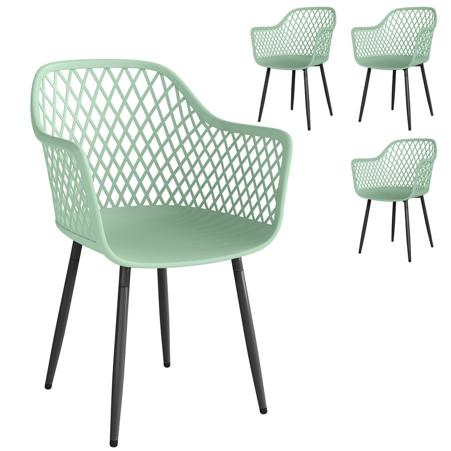 Outsunny Set 4 Gartenstühle aus UV-beständigem Polypropylen, Outdoor-Essstühle mit diamantförmiger Rückenlehne, Armlehnen, Metallbeine, für Patio Balkon Terrasse Außenbereich, 56x51x84 cm, Grün   Aosom von Outsunny