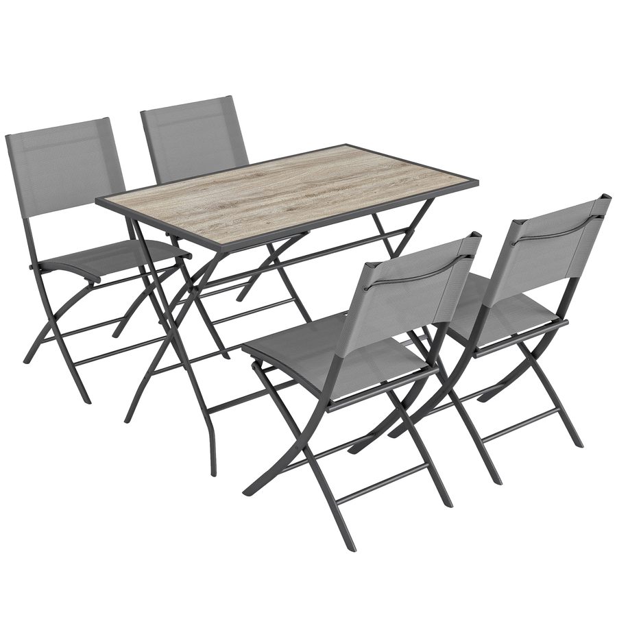 Outsunny Gartenmöbel Set Klappbar Sitzgruppe 5-teilig Tisch mit 4 Atmungsaktiven Stühlen Holzoptik, Platzsparend Essgruppe wetterfest Gartengarnitur Gartenset für Garten Balkon Terrasse Grau   Aosom von Outsunny