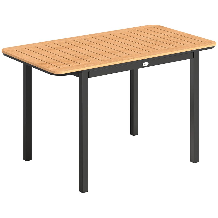 Outsunny Gartentisch für 6 Personen, 127 x 70 cm, Gartentisch mit Lattenplatte aus Holz-Kunststoff, Metallgestell, verstellbare Füße, Balkon, Terrasse, Braun   Aosom von Outsunny