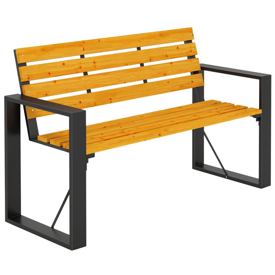 Outsunny Gartenbank 2-Sitzer Wetterfest Holzbank mit Lamelldesign Armlehnen, Holz Sitzbank bis 240 kg Balkonbank für 2 Personen, Garten Bank für Garten Balkon Terrasse 136 x 54 x 82 cm Naturholz   Aosom von Outsunny