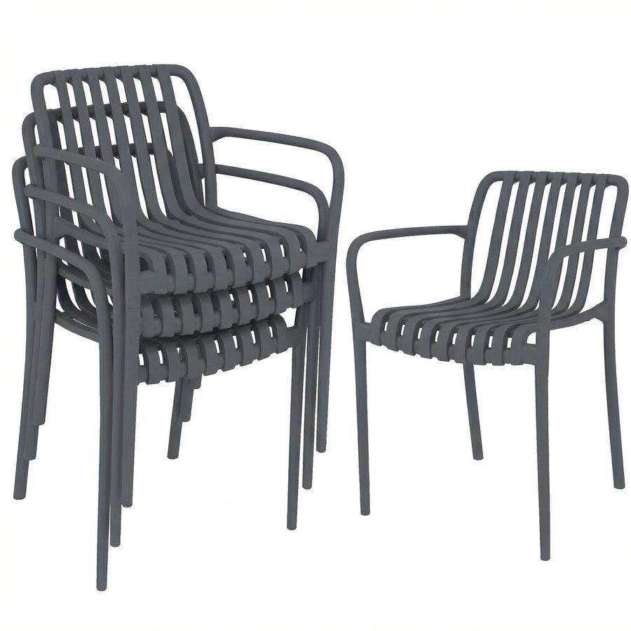 Outsunny Gartenstühle 4er Set Stapelbare Terrassenstühle mit Lamelldesign Armlehnen, Ergonomisch Balkonstühle bis 120 kg Stapelstühle für Garten, Balkon Terrasse 55 x 58,5 x 81,5 cm Dunkelgrau   Aosom von Outsunny