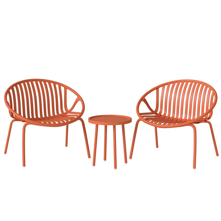 Outsunny 3-teiliges Garten-Set aus Stahl und Polypropylen - Bistro-Set mit konkaver Tischplatte - Außenmöbel für Terrasse, Balkon und Pool, Ziegelrot   Aosom von Outsunny