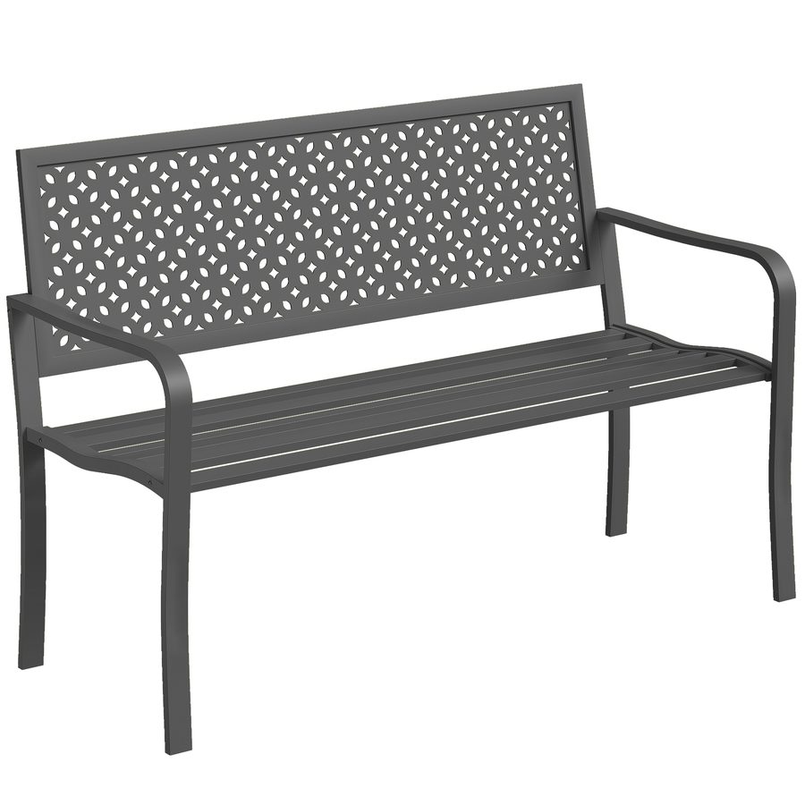 Outsunny Gartenbank 2-Sitzer Metall wetterfest Outdoor Sitzbank mit rostbeständig Rückenlehne Lamelldesign Geometrische Balkonbank bis 240kg Gartenmöbel Parkbank für Garten Park 127x61x85cm Dunkelgrau   Aosom von Outsunny