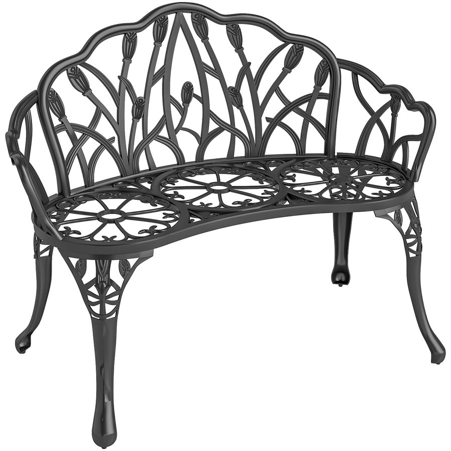 Outsunny Gartenbank 2-Sitzer Gussaluminium wetterfest Outdoor Sitzbank mit Tulpen-Rückenlehne Blumenmotiv, Durchbrochene Balkonbank bis 240kg Gartenmöbel Parkbank für Garten Park 99 x 57 x 78 cm   Aosom von Outsunny