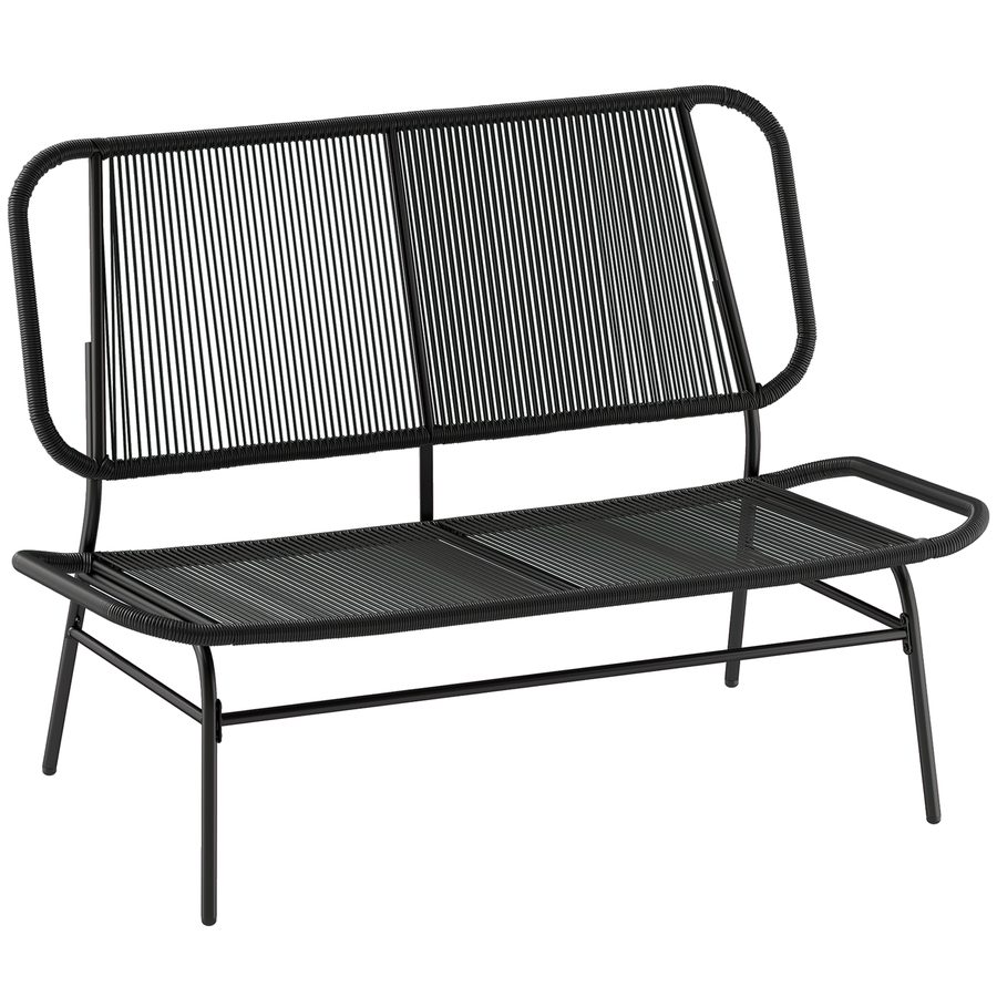 Outsunny 2-Sitzer Outdoor-Rattansofa, Gartensofa mit Sitz- und Rückenlehne aus PE-Rattan, Stahlgestell, Traglast 240 kg, für Balkon, Veranda, Terrasse, Schwarz   Aosom von Outsunny