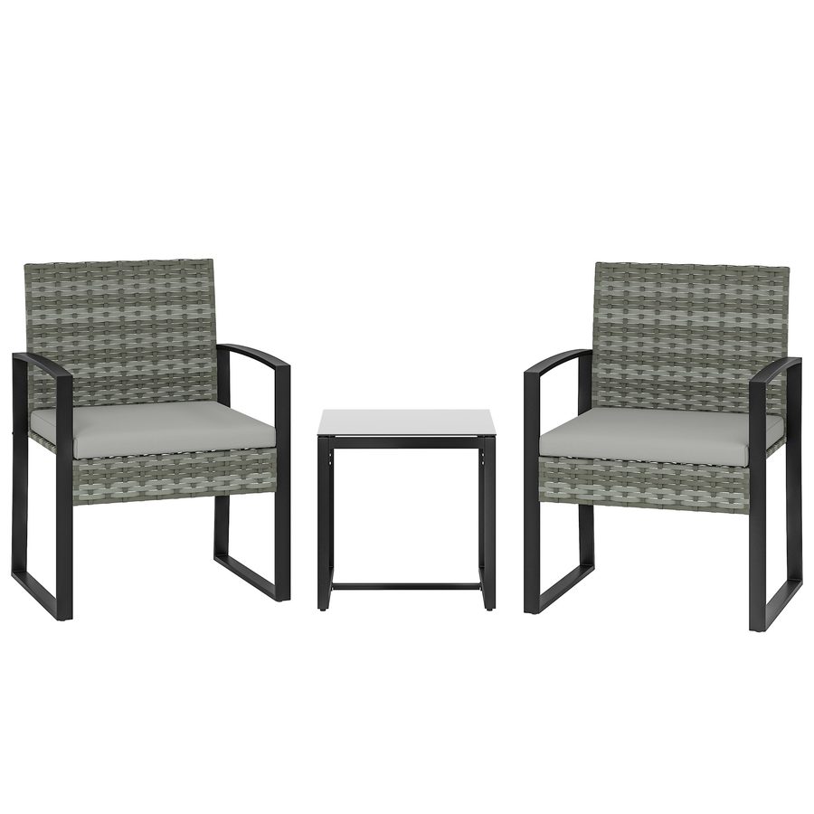 Outsunny Rattan Bistroset, 3 teiliges Gartenmöbel-Set mit 2 Gartenstühlen, Couchtisch, abnehmbar Kissen, Balkonmöbel-Set Sitzgruppe Gartengarnitur für Garten, Terrasse, Hellgrau   Aosom von Outsunny