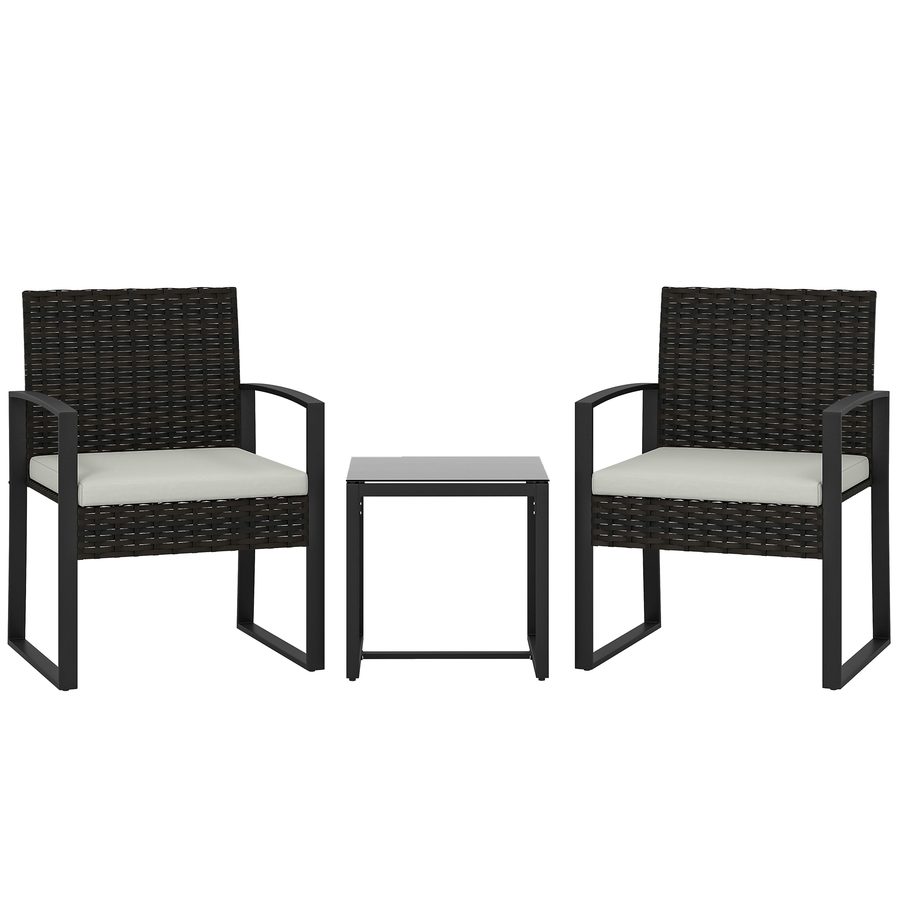 Outsunny Rattan Bistroset, 3 teiliges Gartenmöbel-Set mit 2 Gartenstühlen, Couchtisch, abnehmbar Kissen, Balkonmöbel-Set Sitzgruppe Gartengarnitur für Garten, Terrasse, Cremeweiß   Aosom von Outsunny